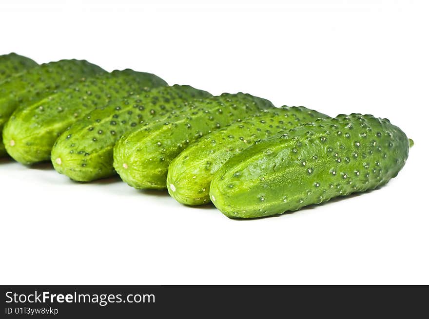 Green cucumber vegetable fruits line