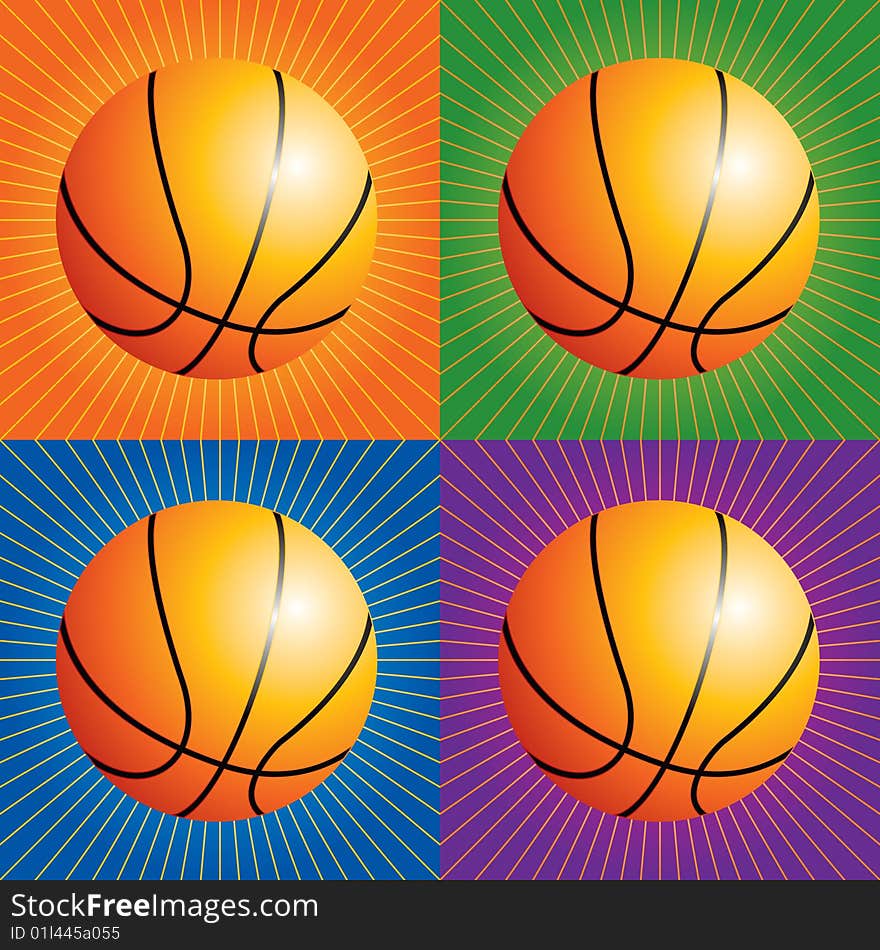 Basketballs with four different retro backgrounds. Basketballs with four different retro backgrounds.