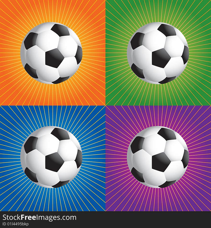 Soccer balls with four different retro backgrounds. Soccer balls with four different retro backgrounds.