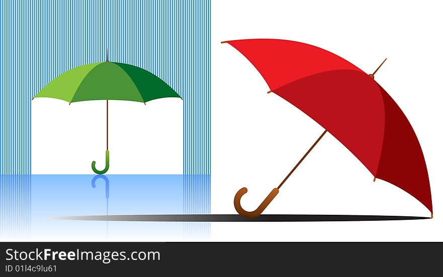 Vector illustration af a green and red umbrellas.