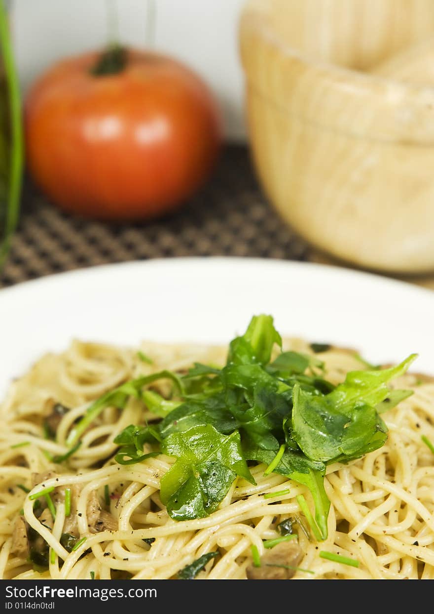 Pasta with tomato on the background. Pasta with tomato on the background