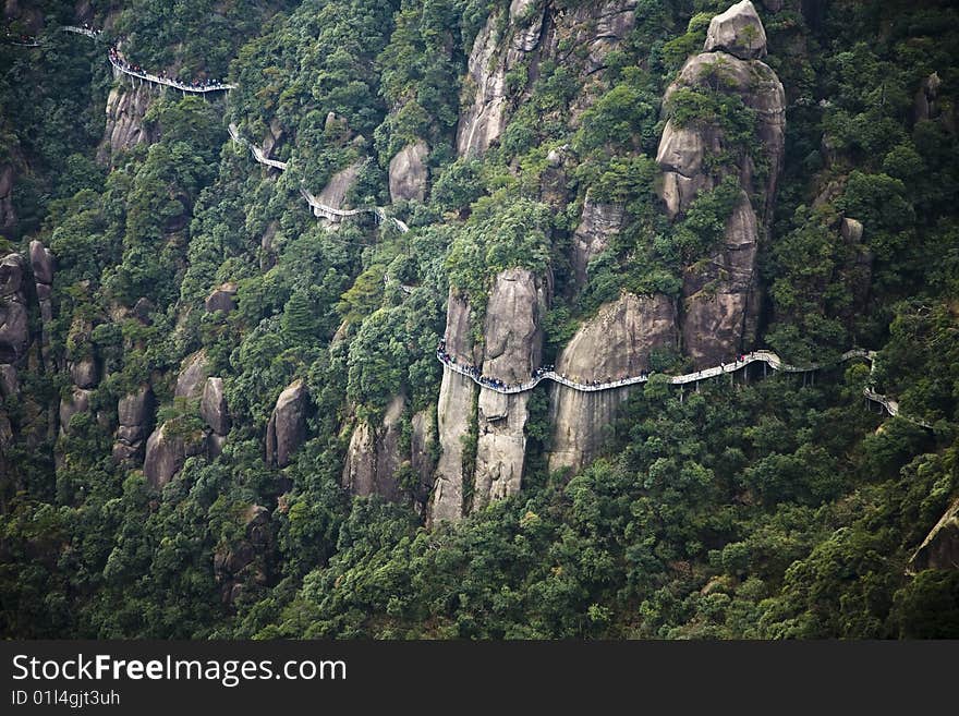 Plank road along a cliff in the south of china