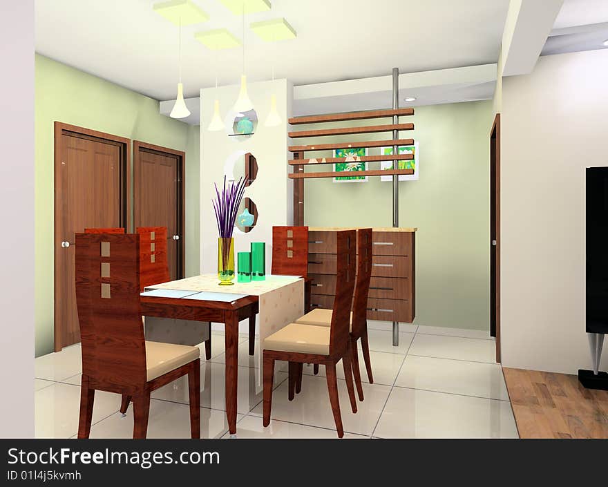 A faddish sitting room and kitchen. A faddish sitting room and kitchen