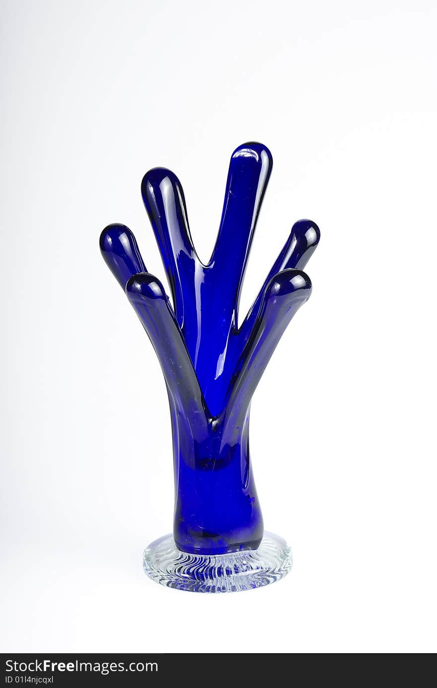 Blue glass hand on white background