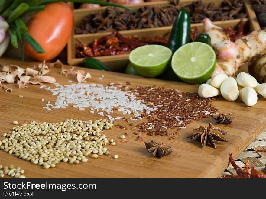 Arrangement of fresh herbs and spices