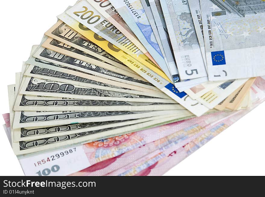 Euro banknotes, American dollars and Chinese yuan. Different banknotes combined together. Euro banknotes, American dollars and Chinese yuan. Different banknotes combined together.