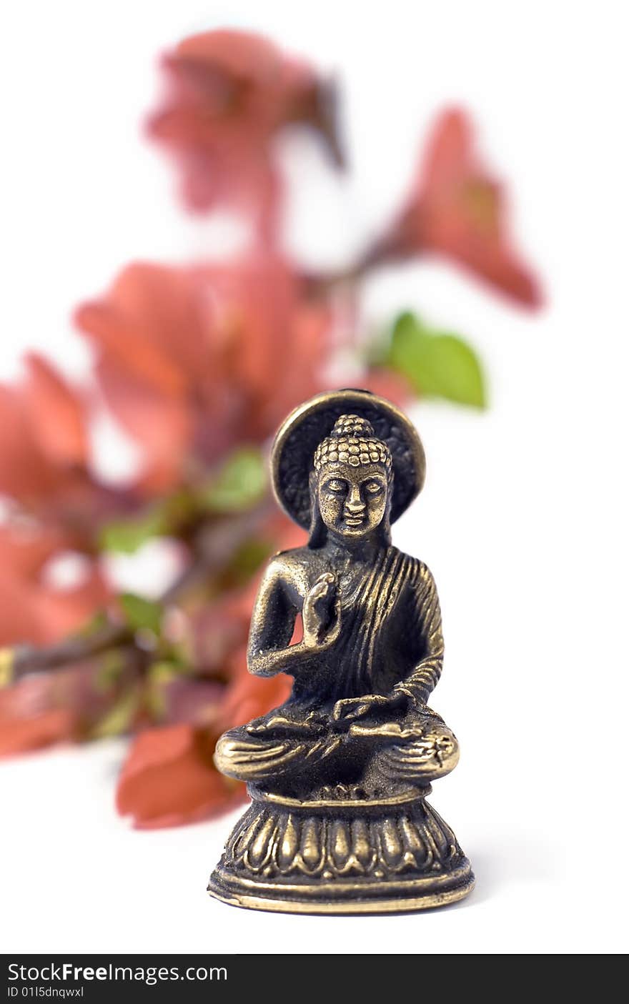 Isolated buddah with red flowers