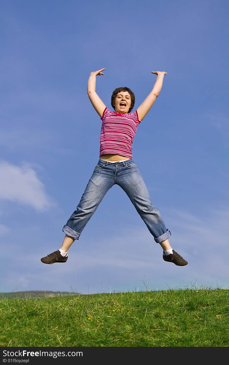 Young Happy Woman Jumping High