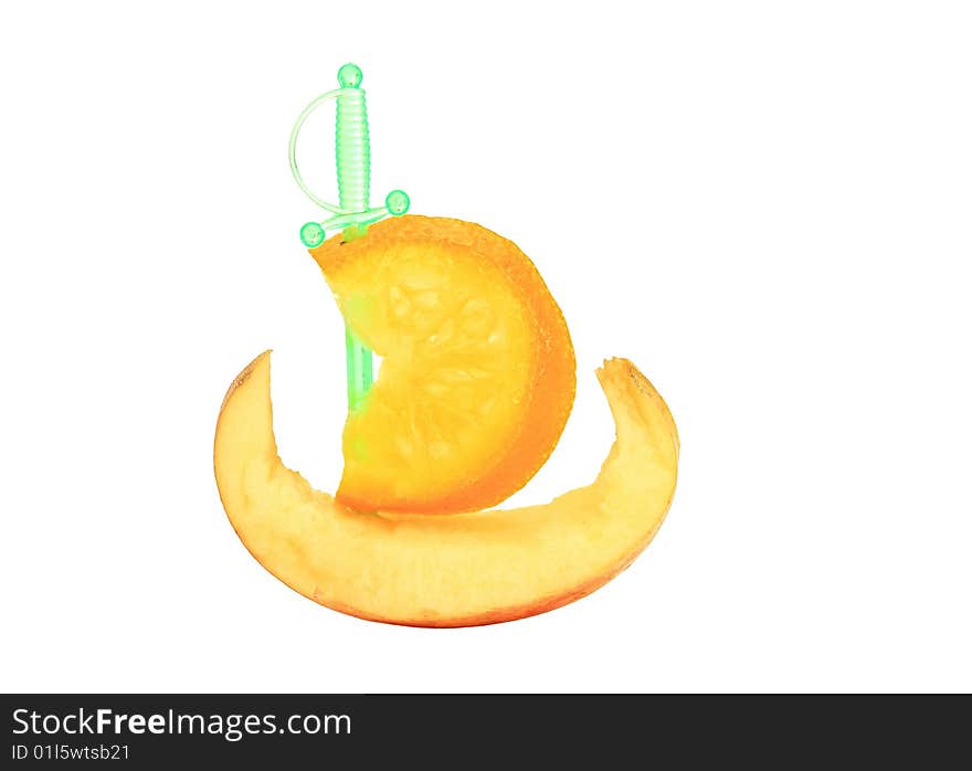 Ship from fruit on a white background.