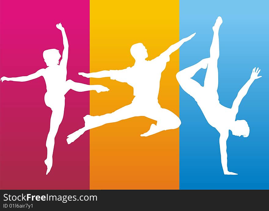 Silhouettes dancing in the colors