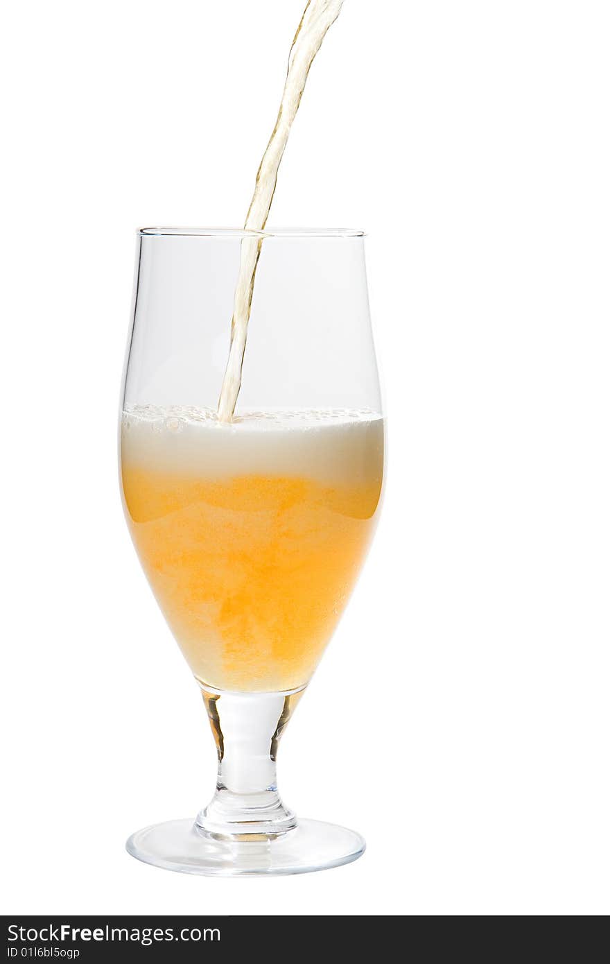 Glass with poured beer isolated on a white background. Glass with poured beer isolated on a white background