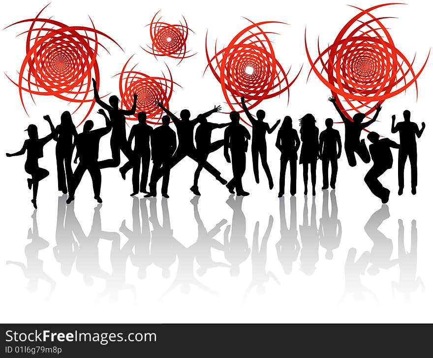 Illustration of people jumping and abstract