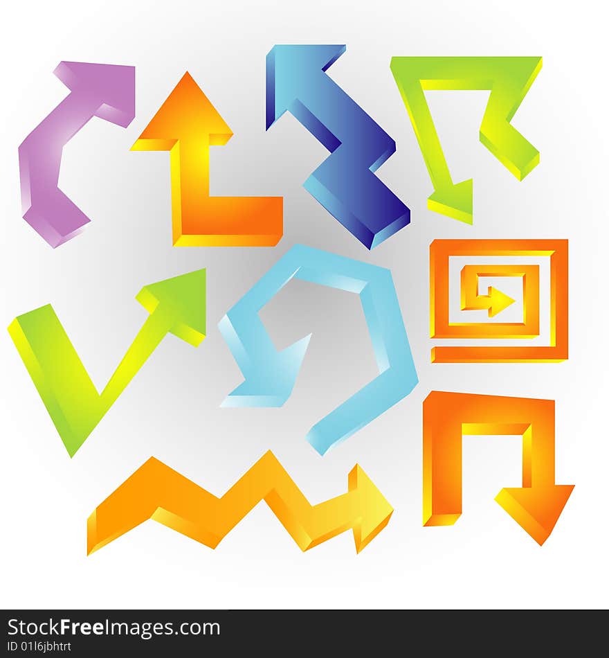 Vector illustration of three-dimensional arrows. Vector illustration of three-dimensional arrows