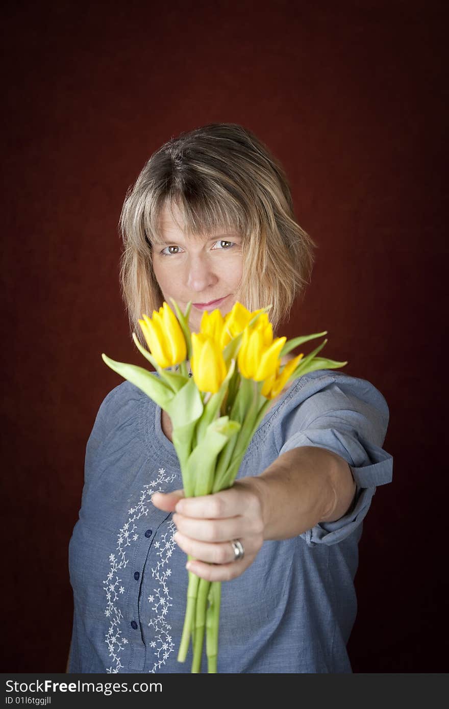 Woman with Yellow Tulips