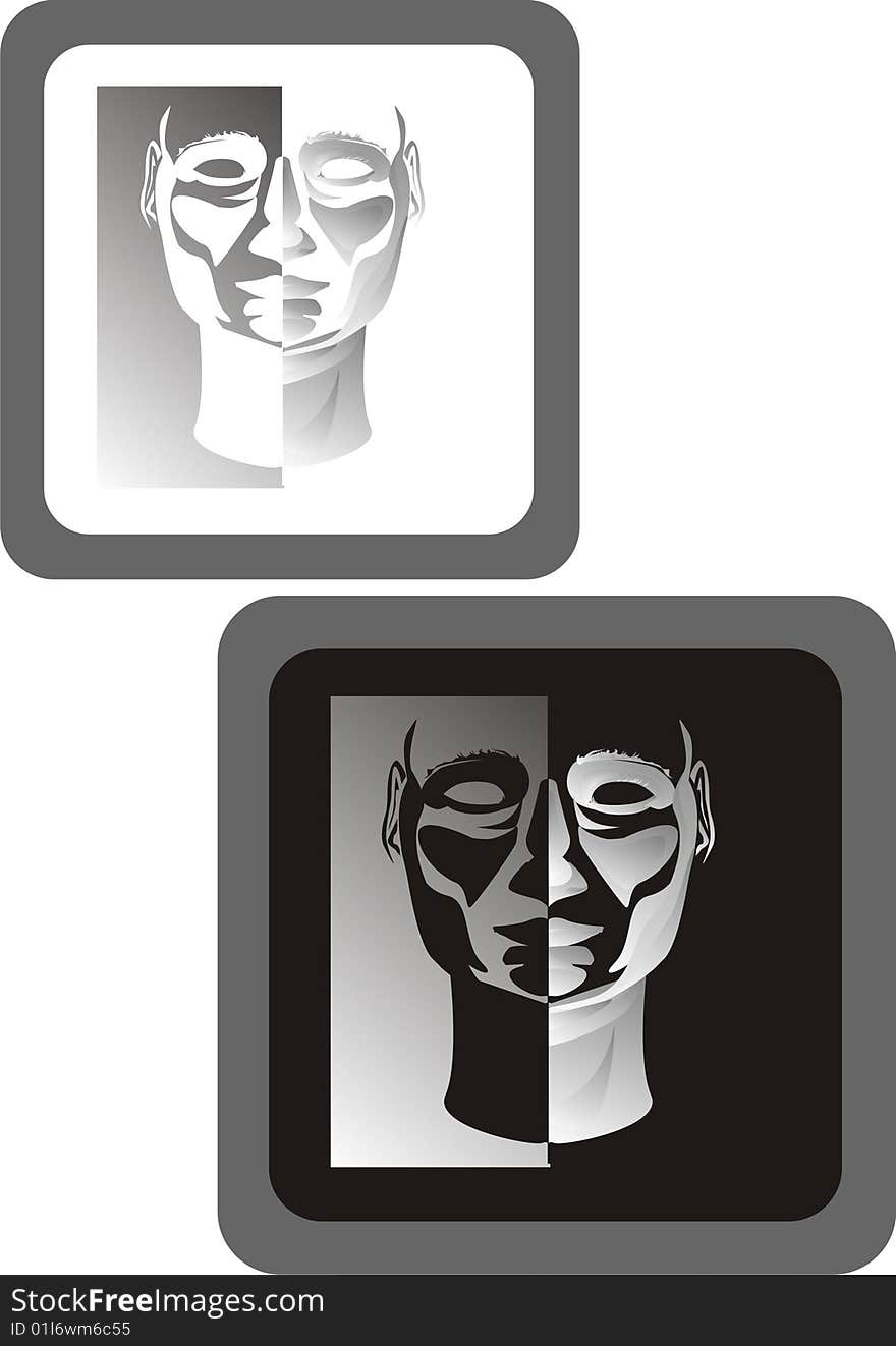 Two masks on white and black background