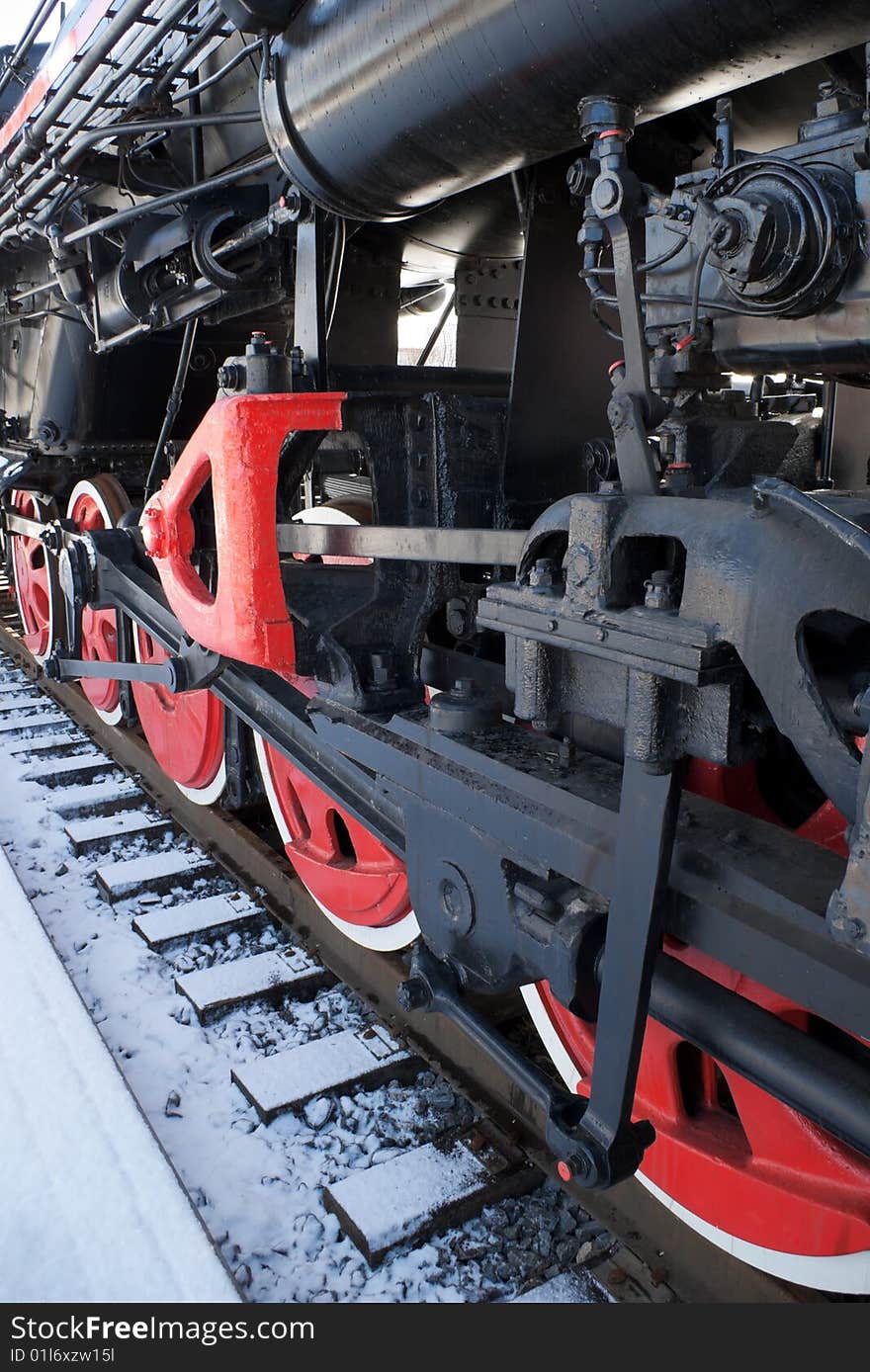 Old black and red tank engine fragment