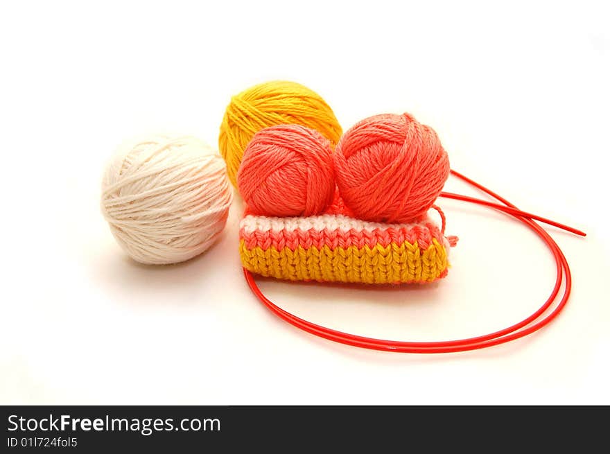 Set for knitting on  white background