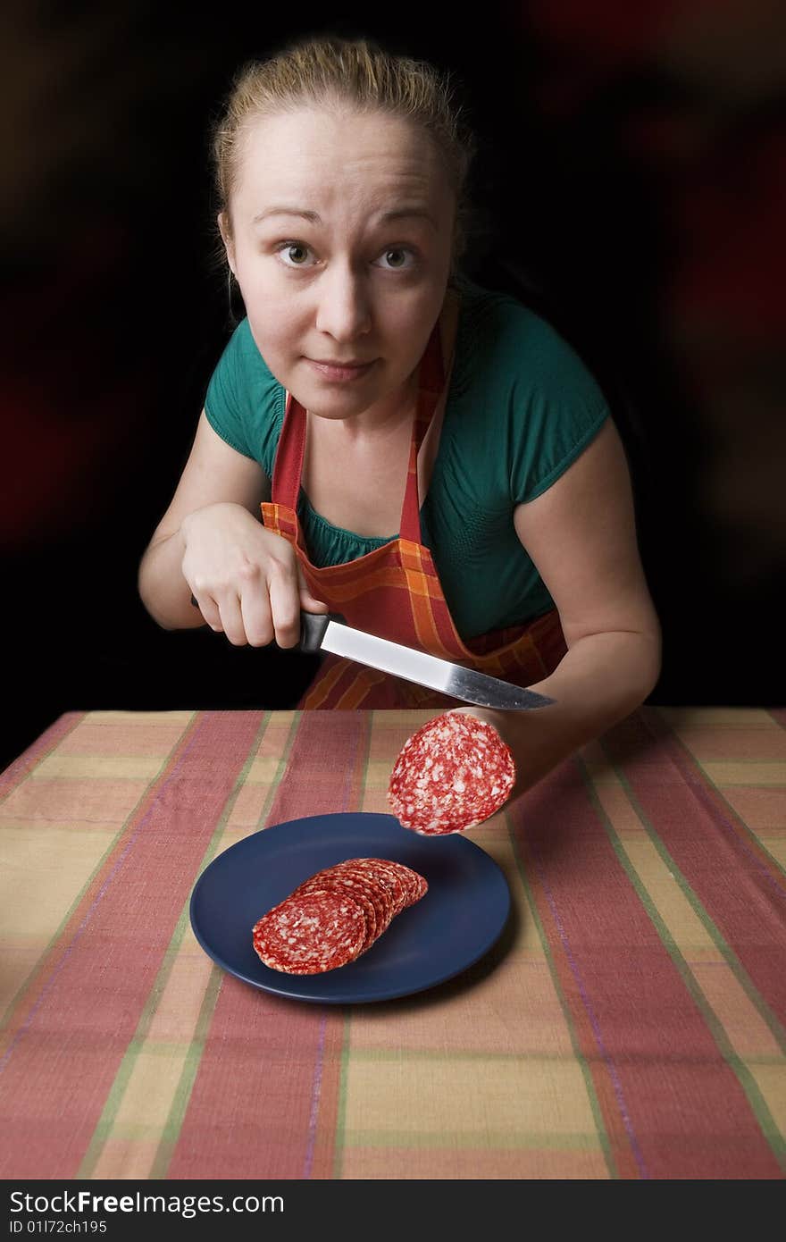 Butcher With Salami Instead Of Hand