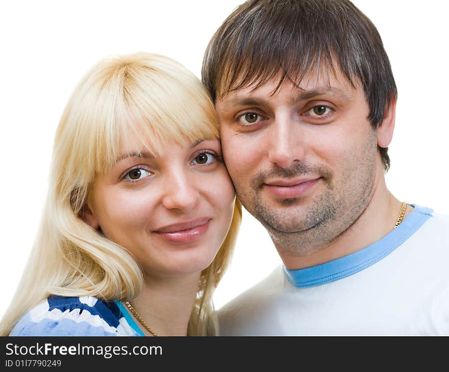 Loving couple isolated on white