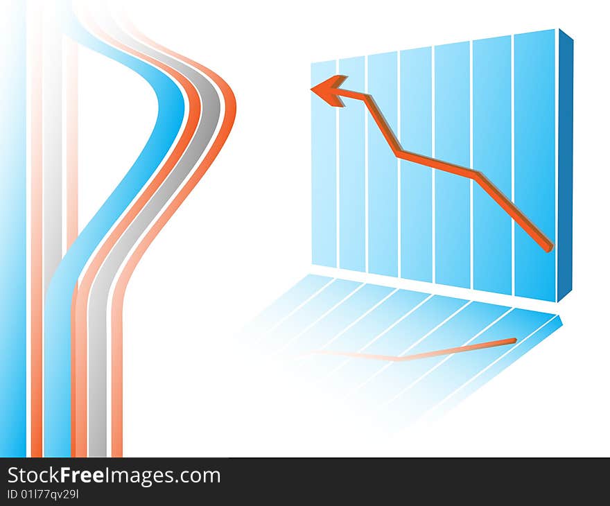 Red arrow on chart background. Vector illustration