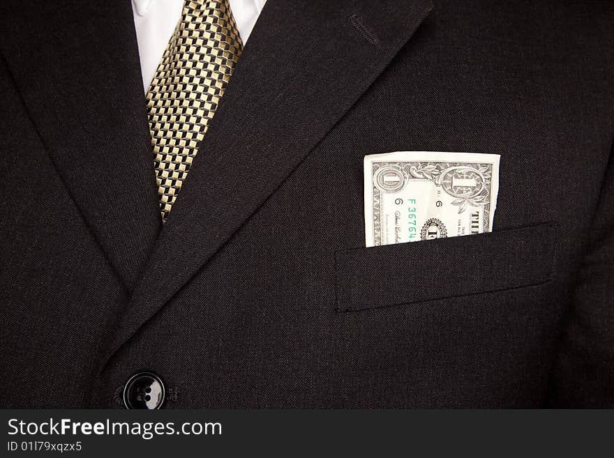 Dollar Bill in Businessman s Coat Pocket