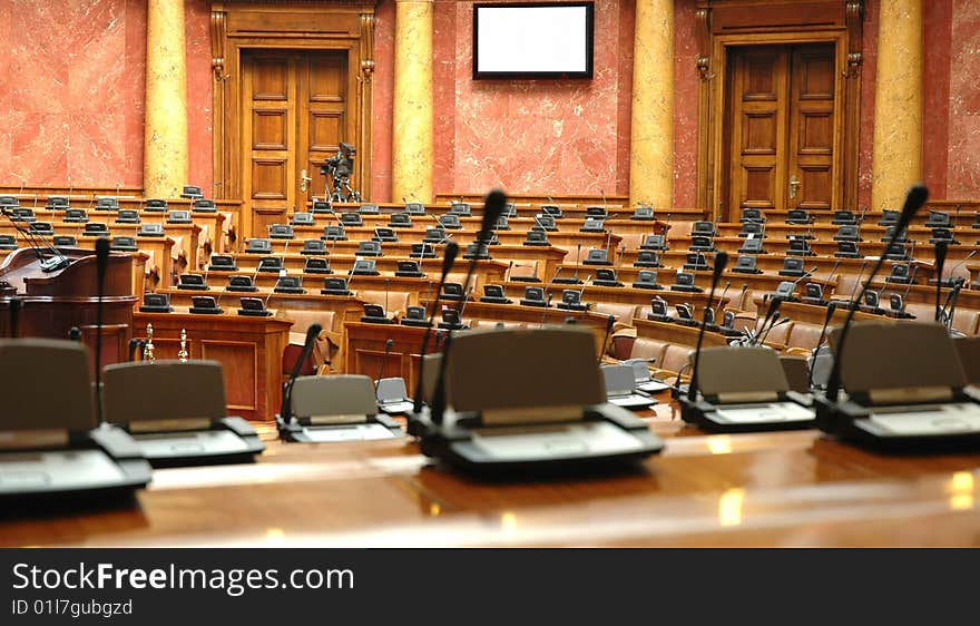 Microphones in the empty conference room