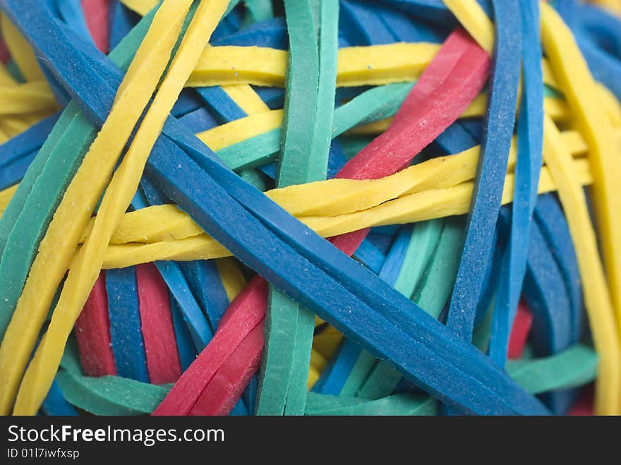 Close up or macro of colourful rubber bands