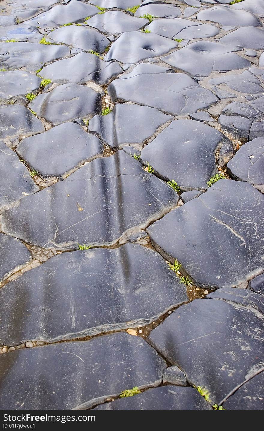 Roman paving stones marked by wagon wheels in Verona Italy