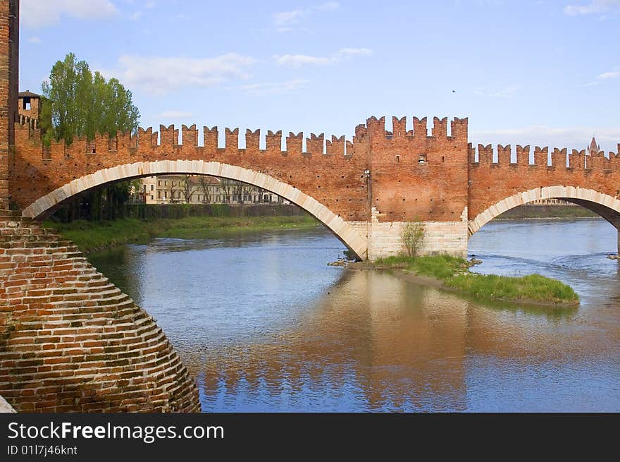 Brick bridge from the roman era in Verona Italy. Brick bridge from the roman era in Verona Italy