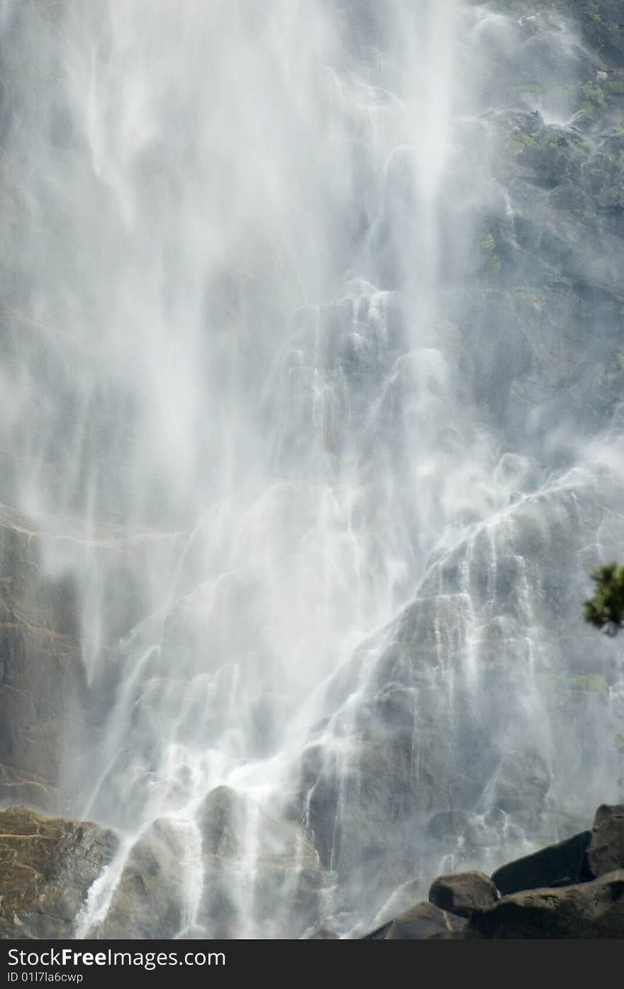 Water spray and mist at the bottom of Yosemite Falls. Water spray and mist at the bottom of Yosemite Falls