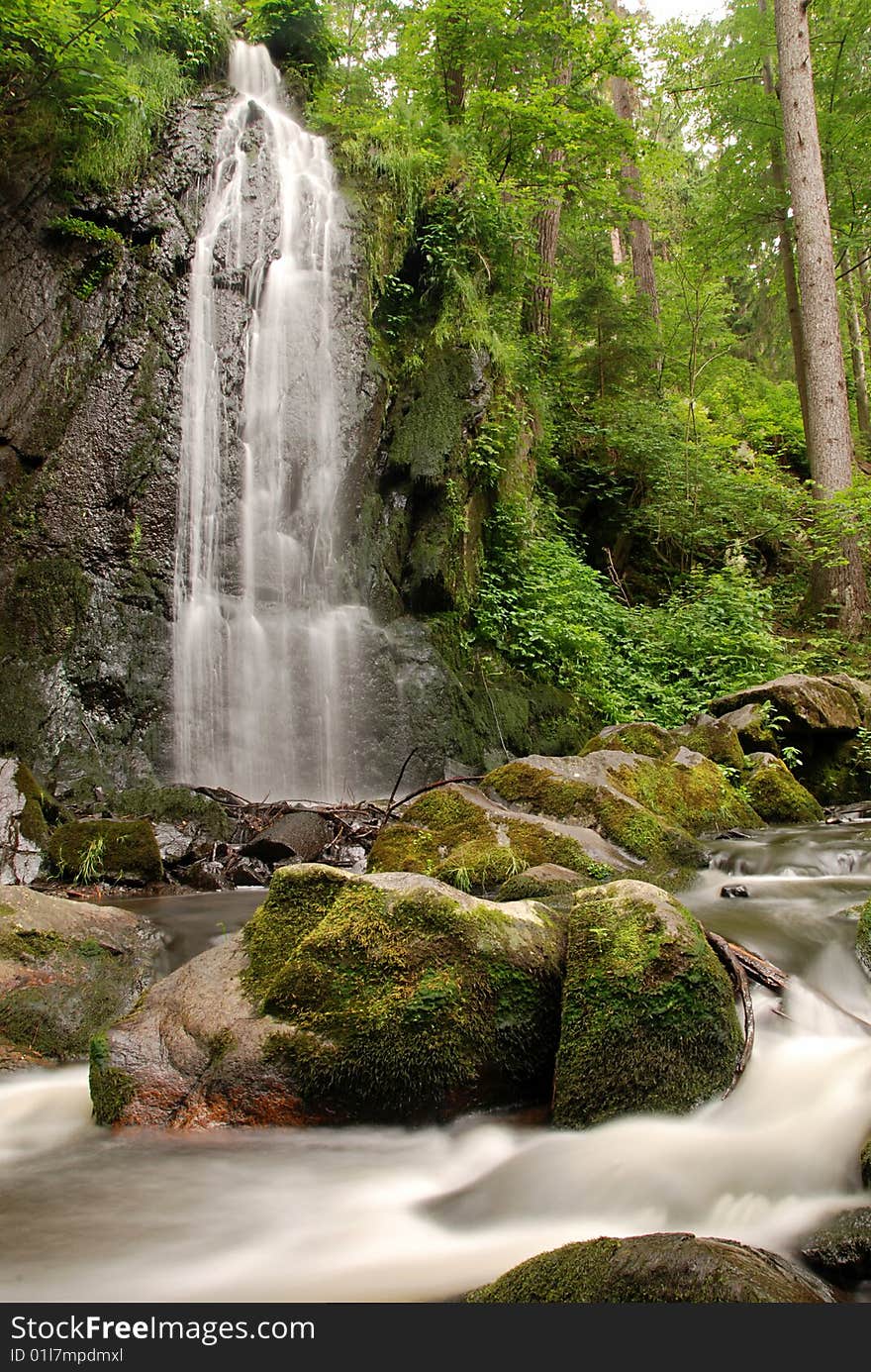 Waterfall in the forest with a long exposure