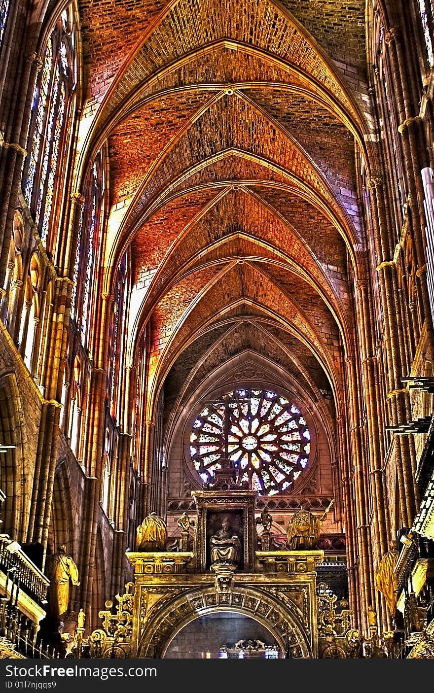 Interior of Leon s Cathedral - Spain.