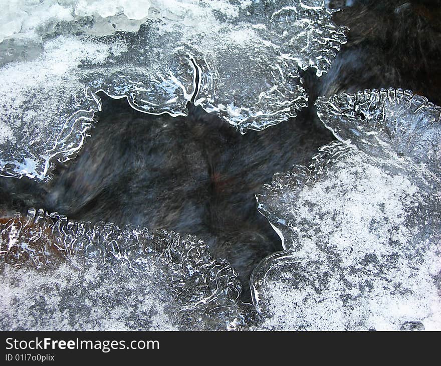 Swift brook is covered by ice in the winter. Swift brook is covered by ice in the winter