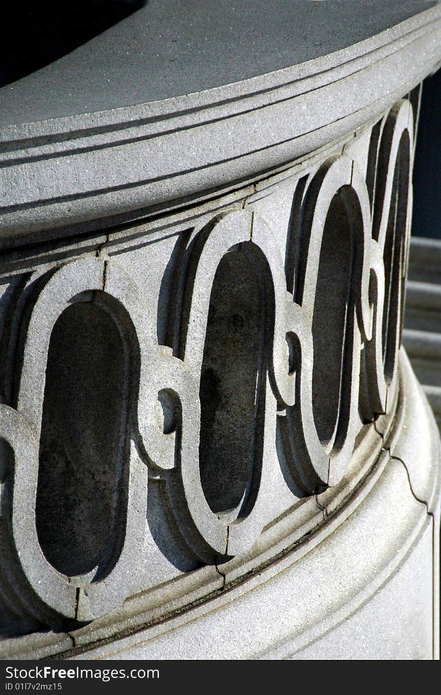 Close up perspective of outdoor concrete handrail. Close up perspective of outdoor concrete handrail