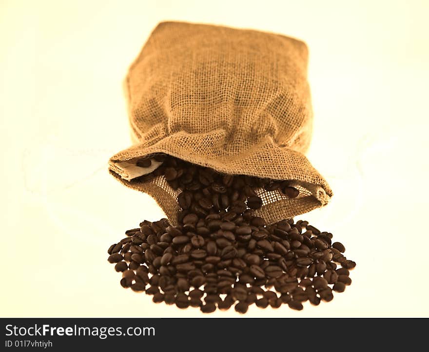 Open sack of coffee beans