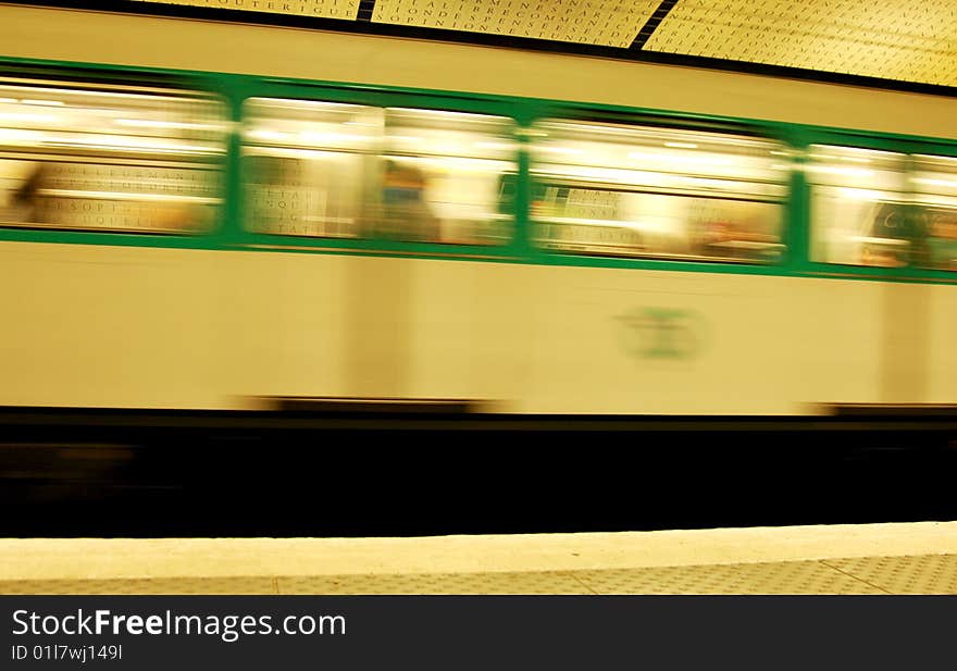 Metro wagon leaving  in paris subway