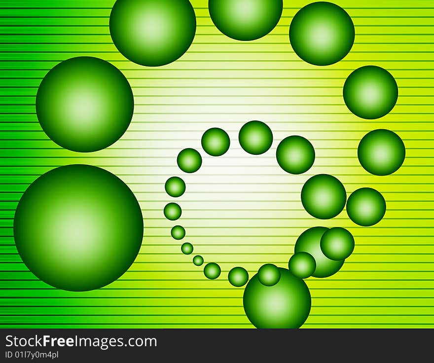 Spheres on green dynamic background. abstract illustration