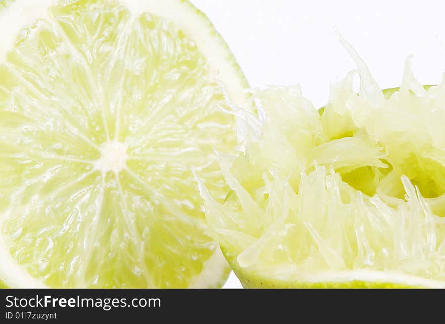 Green lemon texture on white background. isolated image