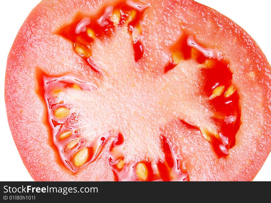 Red tomato cut texture on white background. Red tomato cut texture on white background