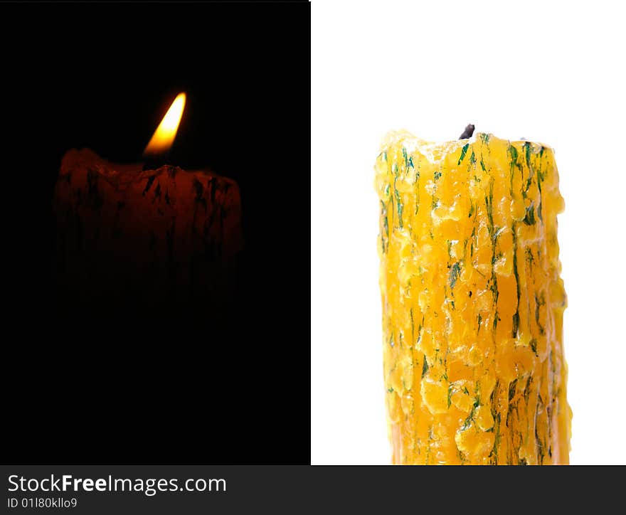 Candlelight on black and white backgrounds. two image. Candlelight on black and white backgrounds. two image