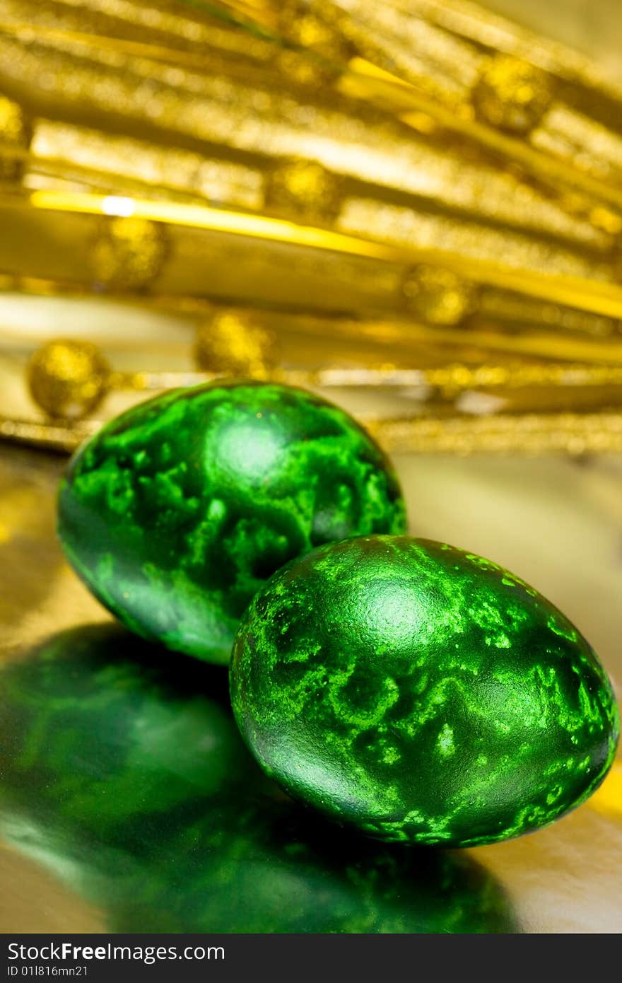 Easter eggs with golden leaves. Easter eggs with golden leaves