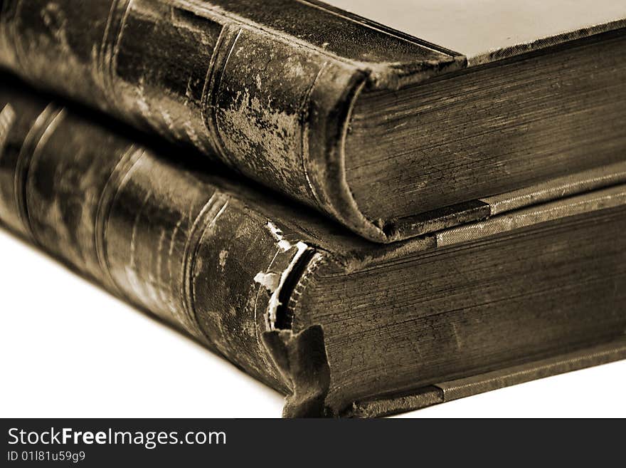 Two old books isolated on white background