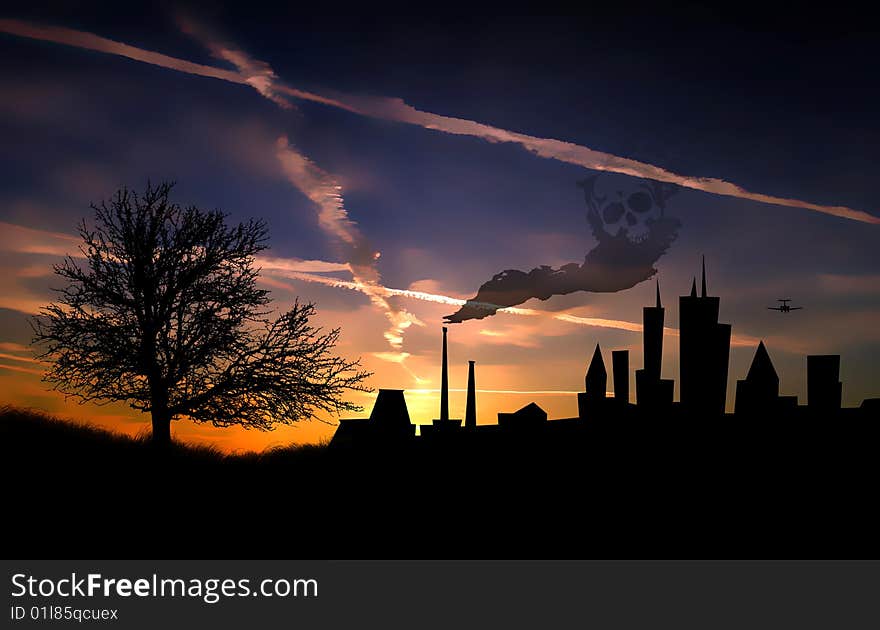 City pollution sunset landscape shape