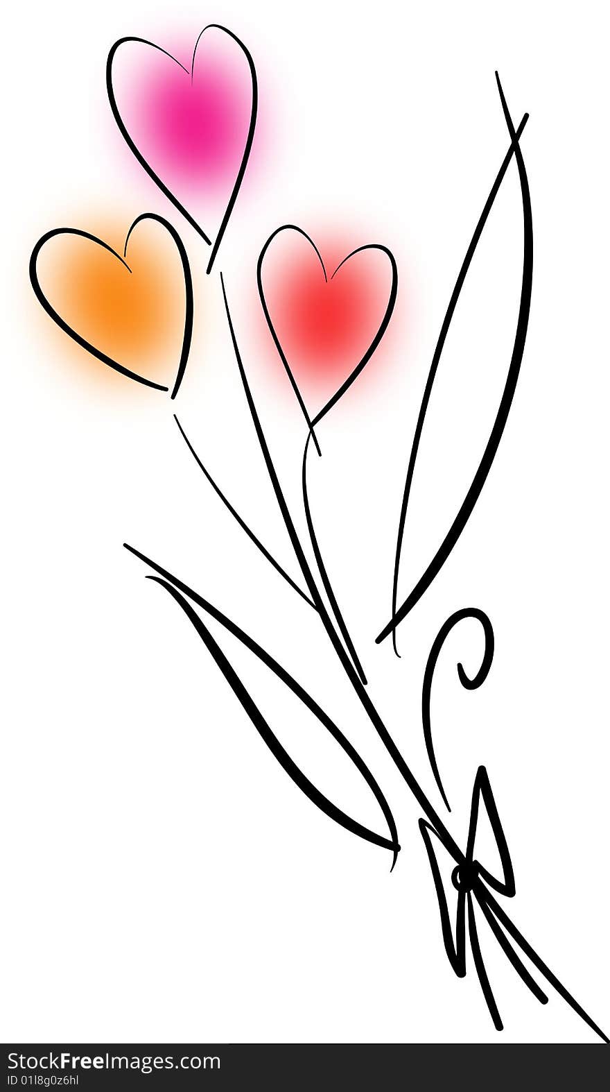 A bouquet of heart shaped flowers in orange pink and red. A bouquet of heart shaped flowers in orange pink and red