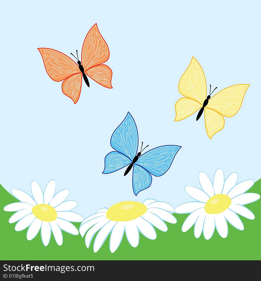 Vector butterflies with flowers