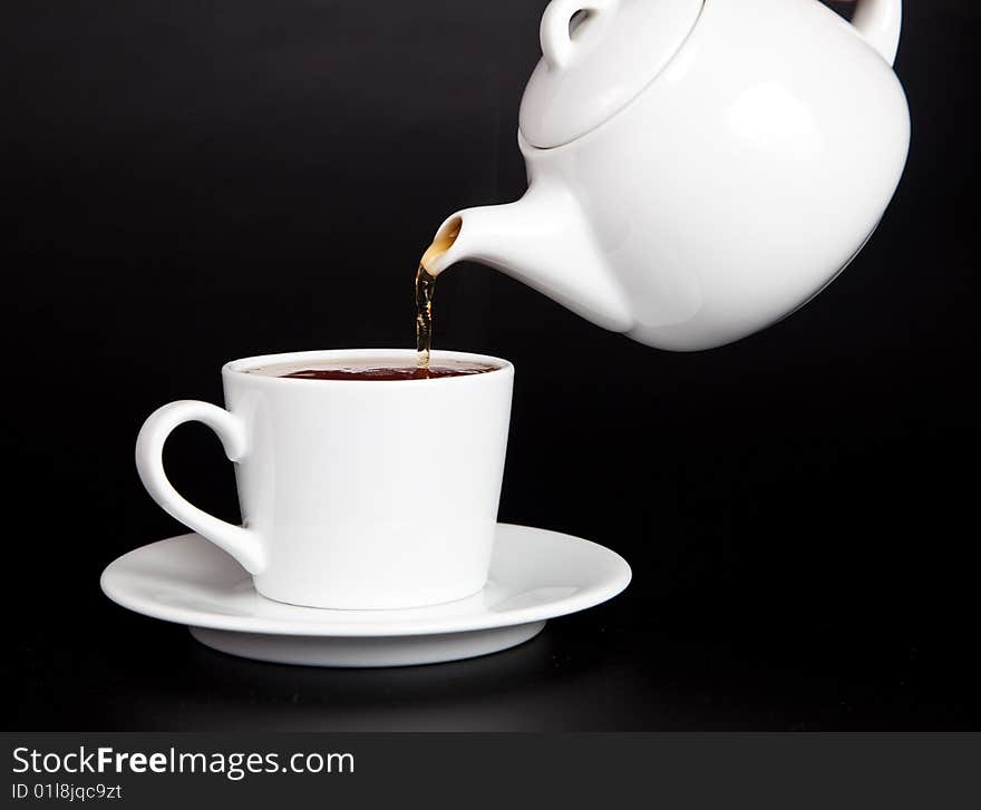 Pour tea from the teapot into the cup