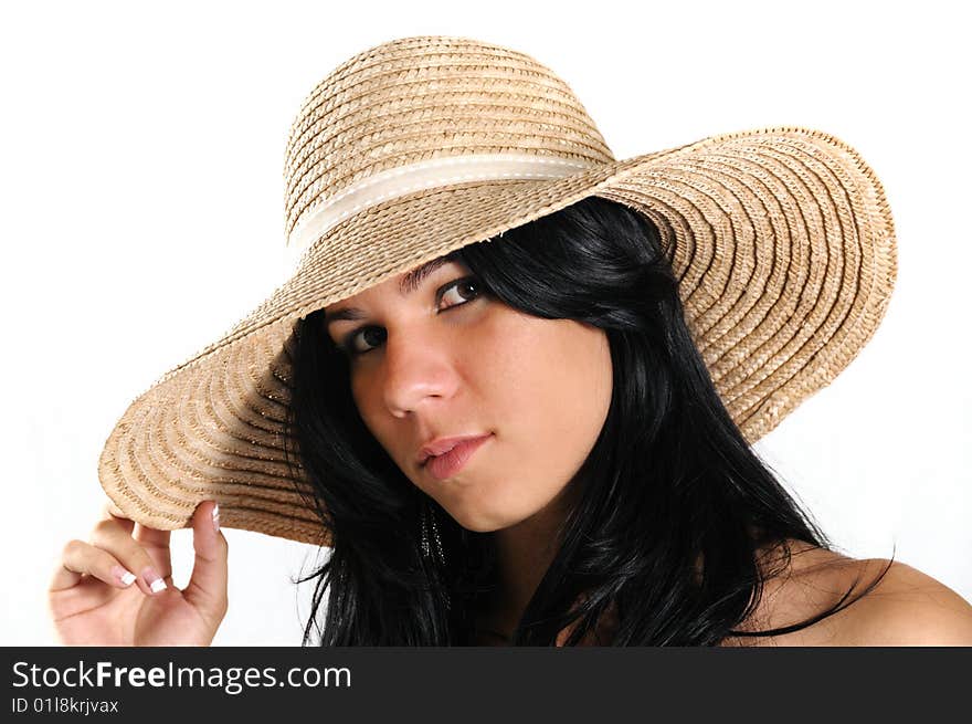 Portrait of young trendy fashion female wearing a hat. Portrait of young trendy fashion female wearing a hat