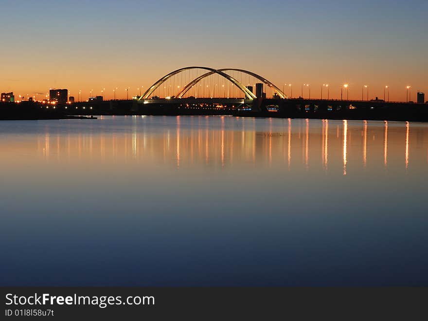 The long bridge on a sunset