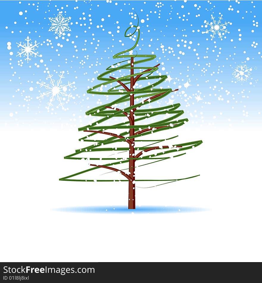 Christmas tree on winter - a vector illustration. Christmas tree on winter - a vector illustration