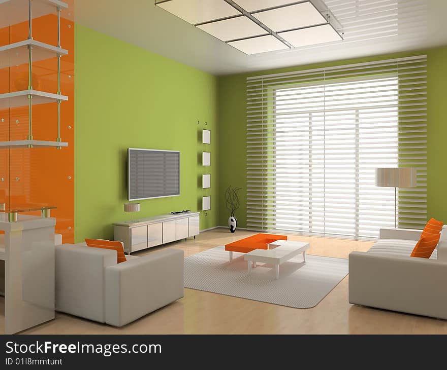 Modern interior of living room 3D